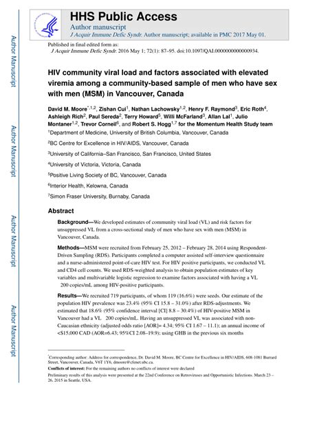 Pdf Hiv Community Viral Load And Factors Associated With Elevated