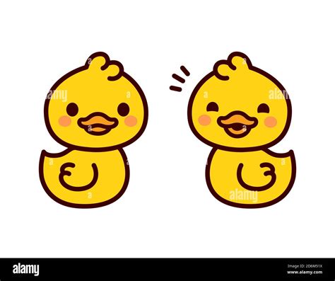 Cute Cartoon Baby Ducks Two Funny Yellow Ducklings In Simple Kawaii