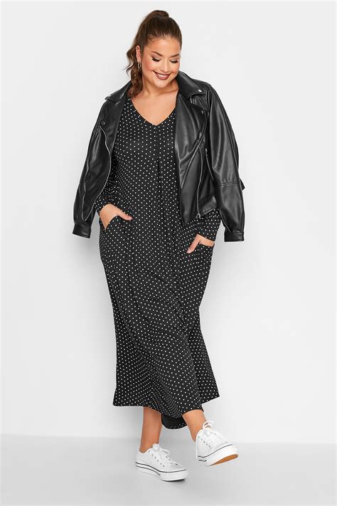 LIMITED COLLECTION Plus Size Black Polka Dot Pleat Front Dress Yours