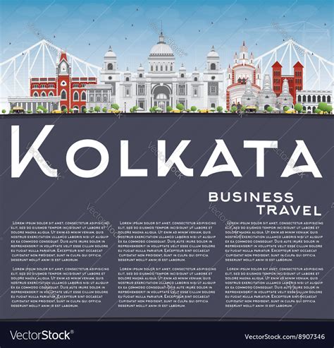 Kolkata skyline with gray landmarks Royalty Free Vector