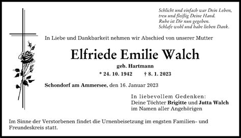 Traueranzeigen Von Elfriede Emilie Walch Augsburger Allgemeine Zeitung