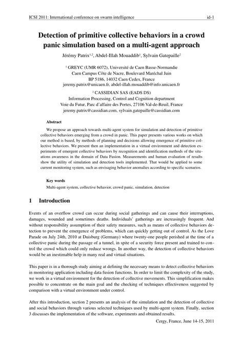 Pdf Detection Of Primitive Collective Behaviours In A Crowd Panic