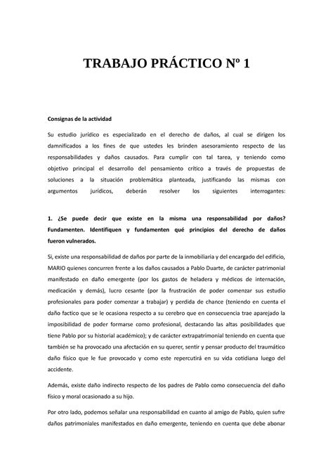 TP Nº 1 Derechos DE DAÑOS TRABAJO PRÁCTICO Nº 1 Consignas de la