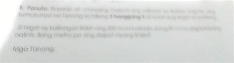 B Panuto Basahin At Unawaing Mabuti Ang Suliranin Sa Ibaba Sagutin