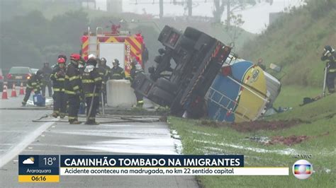 Vídeo Acidente caminhão na Rodovia dos Imigrantes no ABC Bom dia