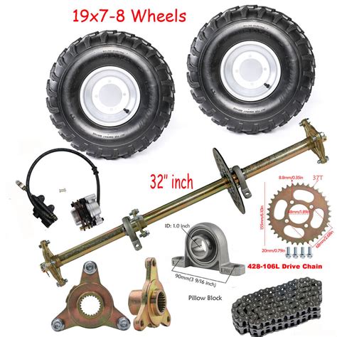 Go Kart Rear Axle Kit Wheels Tire Brake Caliper Sprocket Atv Quad