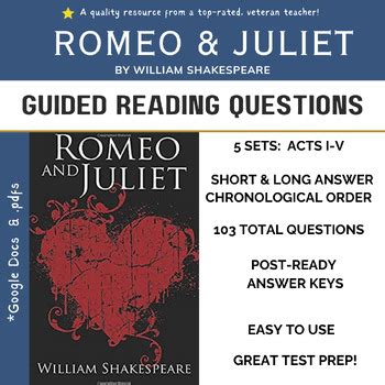 Romeo And Juliet Shakespeare Guided Reading Questions Post Ready