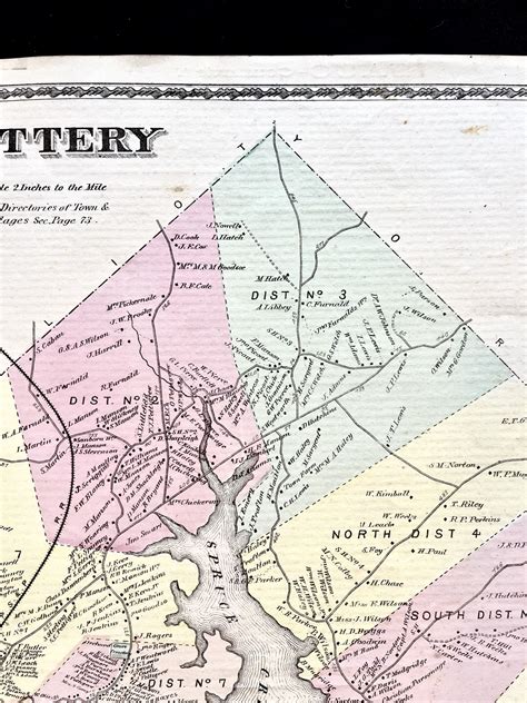 1872 Hand Colored Street Map Of The Kittery Maine Region W Property