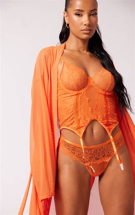 Orange Mesh Short Robe Prettylittlething Aus