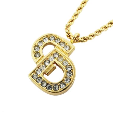 Dior Christian Dior Necklace CD Logo Rhinestone GP Plated Gold Ladies ...