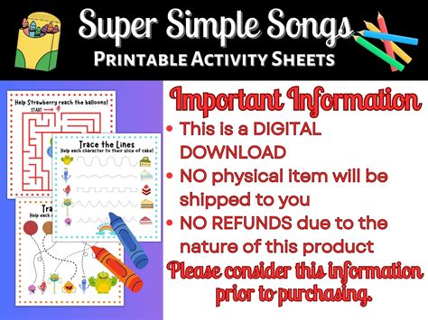 Super Simple Songs Activity Sheets Printable Pdfs 3 Sizes - Etsy