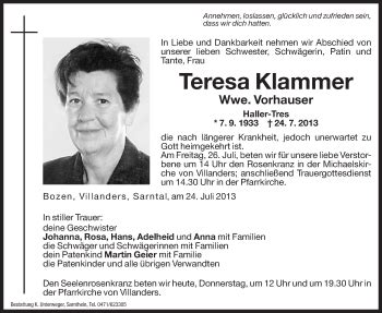 Traueranzeigen Von Teresa Vorhauser Trauer Bz