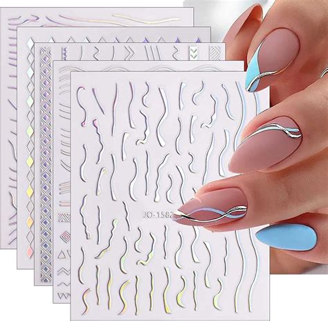 JMEOWIO 12 Sheets Aurora Nail Art Stickers Decals Self Adhesive