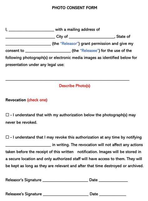 Free Photo Consent Forms Minor Adult Word Pdf