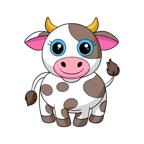 Una Vaca De Dibujos Animados Con Ojos Azules Y Nariz Rosa Vector Premium