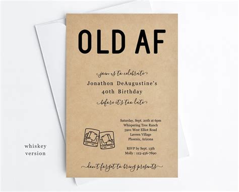 Funny Adult Birthday Invitation Template Printable Old Af Etsy