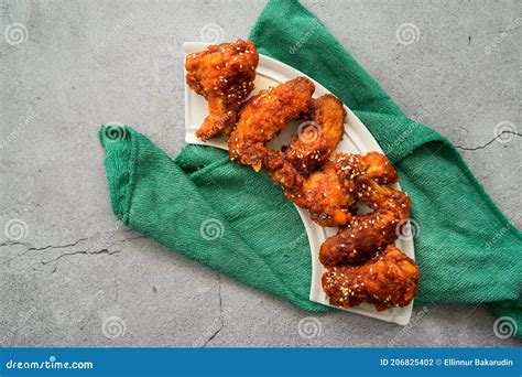 Deep Fried Chicken Wing With Hot And Spicy Sauce In Korean Style Or Asian Food Concept Stock