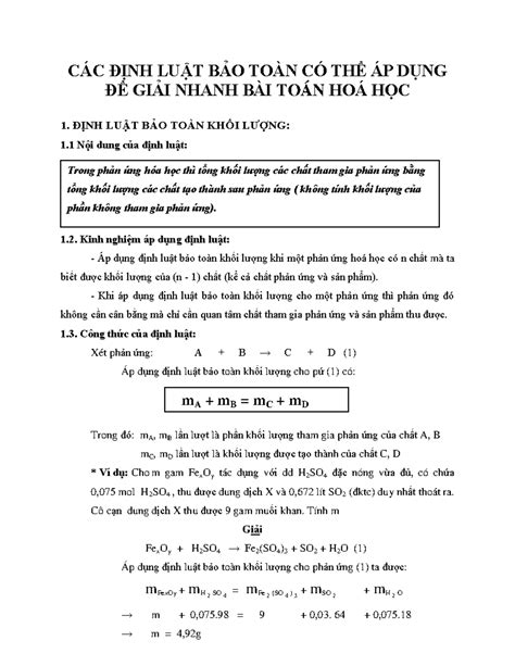 Cac Dinh Luat Bao Toan Giai Nhanh Bai Tap Hoa Hoc1 CÁc ĐỊnh LuẬt BẢo