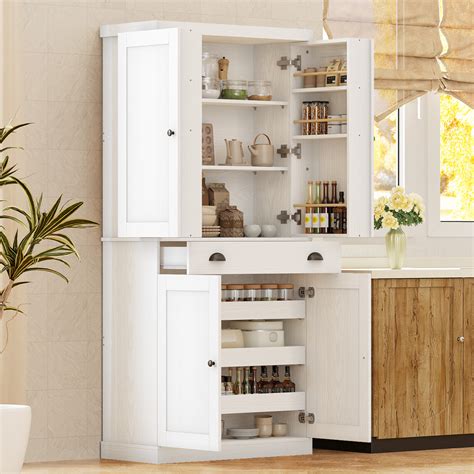 Ebern Designs Kitchen Pantry Cabinet With Sliding Storage Rack And