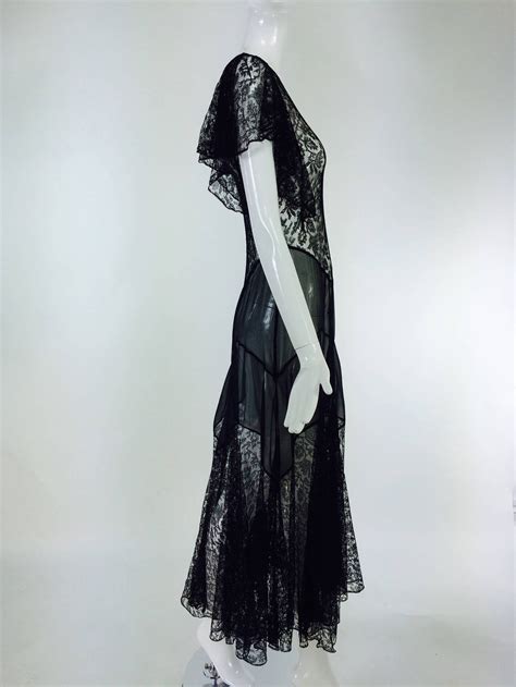 Sheer Black Lace And Silk Chiffon Bias Cut Dress 1930s At 1stDibs