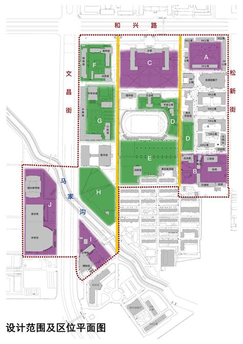 东北林业大学校园总体规划设计方案绿化设计范围及区位平面图校门分布图 东北林业大学校园建设处