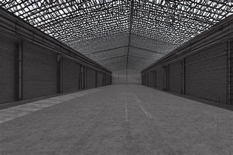 Very Empty Very Dark Cargo Hall Large Corridor Of Huge Stable