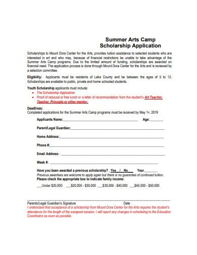 Camp Scholarship Application Examples Format Pdf