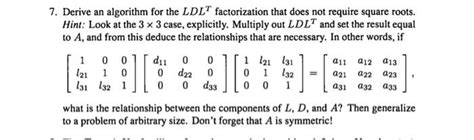 Solved Derive An Algorithm For The Ldlt Factorization Chegg