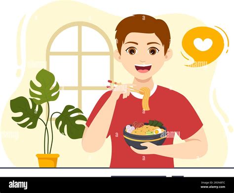 Ramen Vector Illustration Of Japanese Food With Noodle Chopsticks