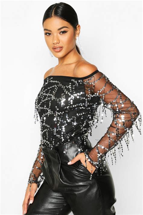 Sequin Off The Shoulder Top Women Tops Fashion