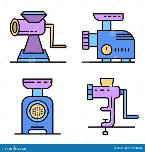 Meat Grinder Icons Set Line Color Vector Stock Vector Illustration Of