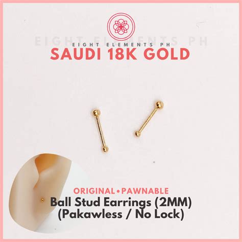 Cod Pawnable K Earrings Saudi Gold Lockless Ball Mm Barbell Stud