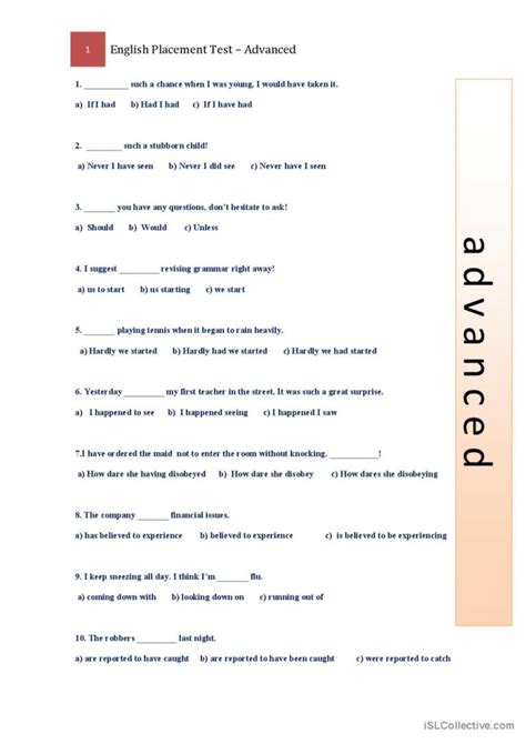 Placement Test Advanced English Esl Worksheets Pdf And Doc