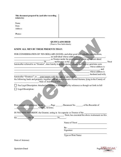 Arizona Quitclaim Deed Trust To Two Individuals Quitclaim Deed Trust Us Legal Forms