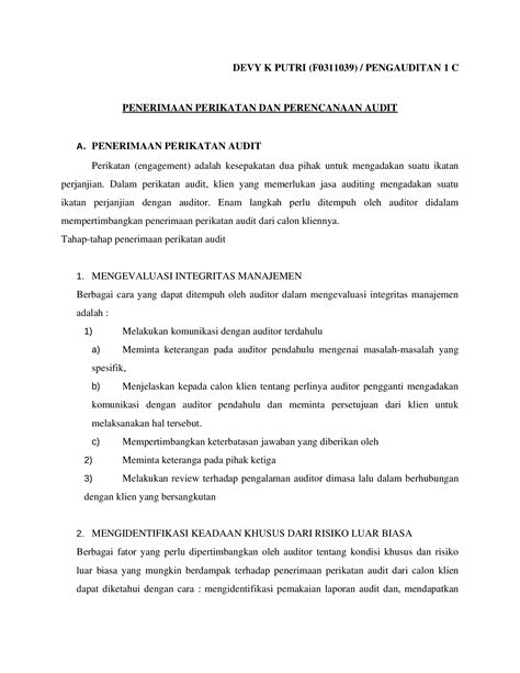 DOCX Bab 5 Penerimaan Perikatan Dan Perencanaan Audit DOKUMEN TIPS