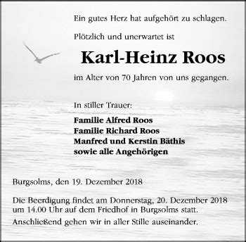 Traueranzeigen Von Karl Heinz Roos Vrm Trauer De