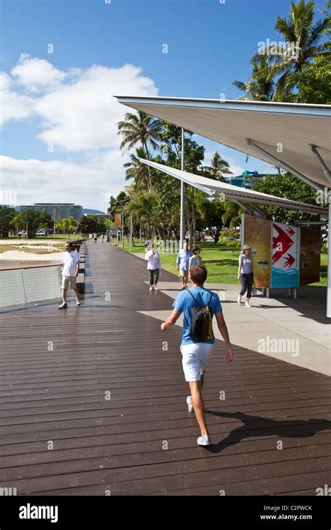 View along the Esplanade boardwalk. Cairns, Queensland, Australia Stock ...