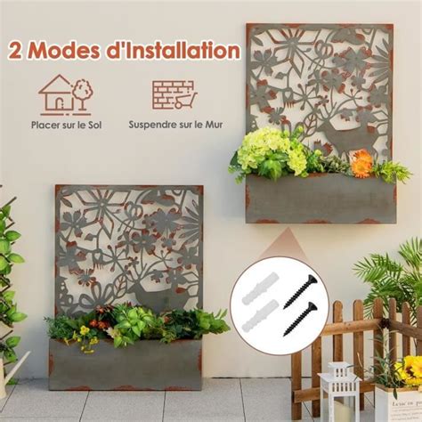 RELAX4LIFE Lot de 2 Jardinières Murales Surélevées avec Treillis pour