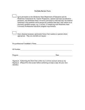 Fillable Online Education Okstate Portfolio Review Form Doc