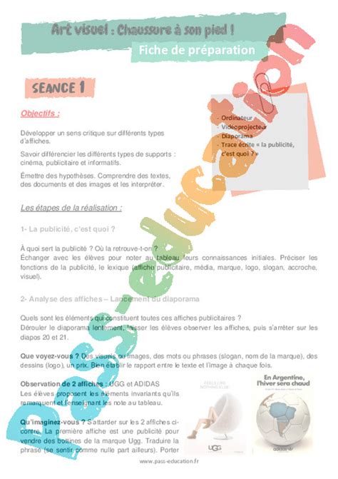 Séquence Fiche de préparation Arts visuels Arts plastiques CM1