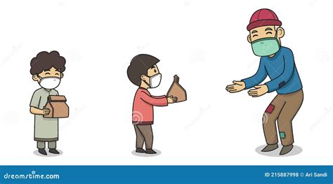 Children Giving Sadaqah To Poor People. Character Illustration. Vector ...