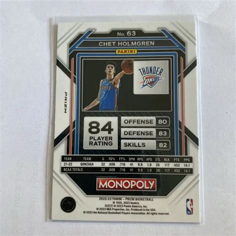 2022 23 CHET HOLMGREN RC Panini Prizm Monopoly Recrue Argent EUR 33 14