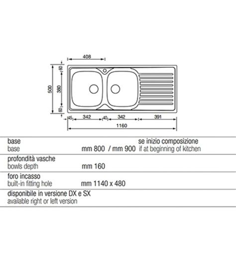 Lavello Cucina Siros Ad Incasso In Acciaio Inox Misura Cm X Con