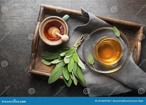 Sage Tea Cup With Fresh Sage Leaves And Honey Stock Photo Image Of