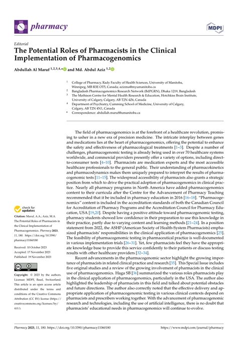 Pdf The Potential Roles Of Pharmacists In The Clinical Implementation