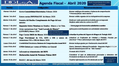 Abril 2020 Agenda De Obligaciones Fiscales ElConta MX