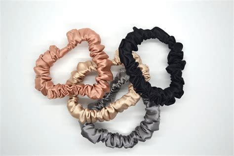 Set De 4 Skinny Satin Scrunchy Thin Womens Scrunchie Etsy