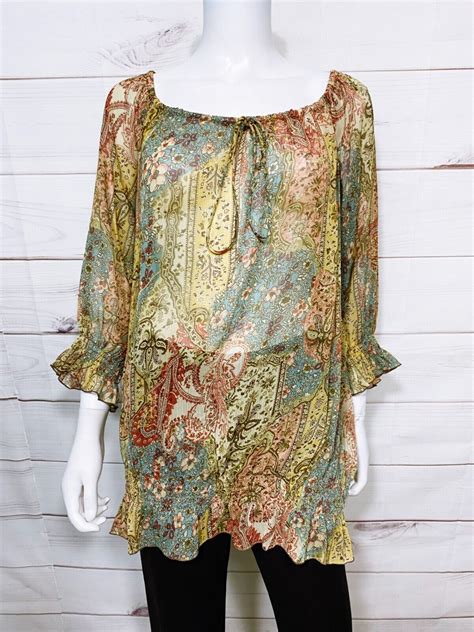 Dressbarn Womens Tunic Size 2X Multicolor Floral Elastic Neck Hem Top