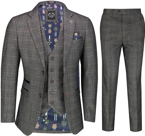 Xposed Mens Herringbone Tweed Check Piece Suit Smart Classic S