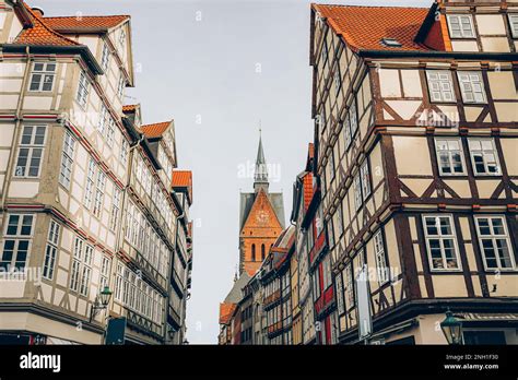 Old Town And Marktkirche Church In Hannover Germany Half Timbered